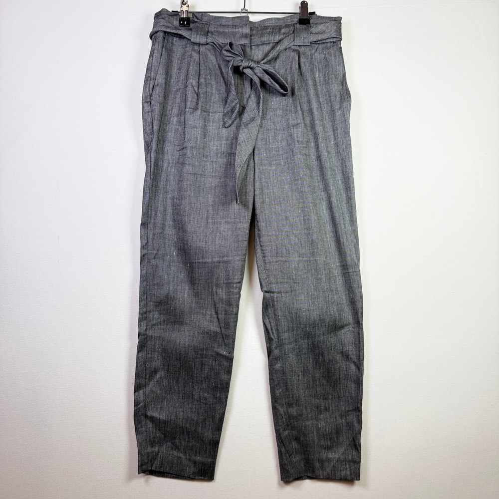 EXPRESS‎ Gray Linen Blend Tie Waist High Rise Ankle Pants 8P